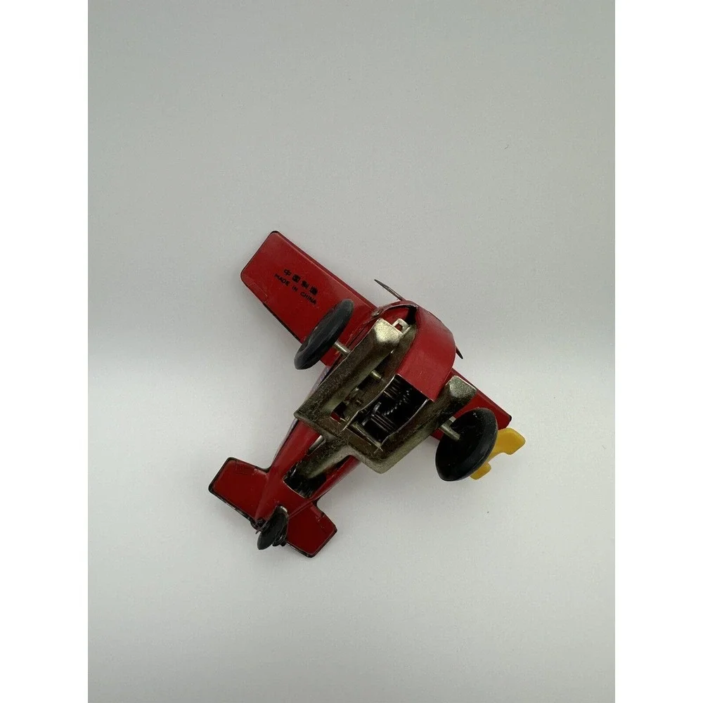 Vintage Training Plane Wind Up Tin Toy Red